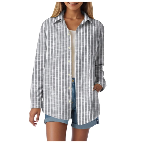 Towmus Striped Shirt Long Sleeve Women Button Down Shirts Casual Tops Office Work Fall Blouses Trendy Dressy Shirt 5XL