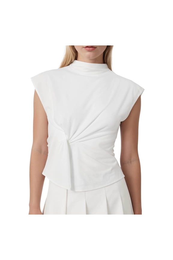 Summer Tank Tops for Women Split Short Sleeved Women's Blouse Cinching Top