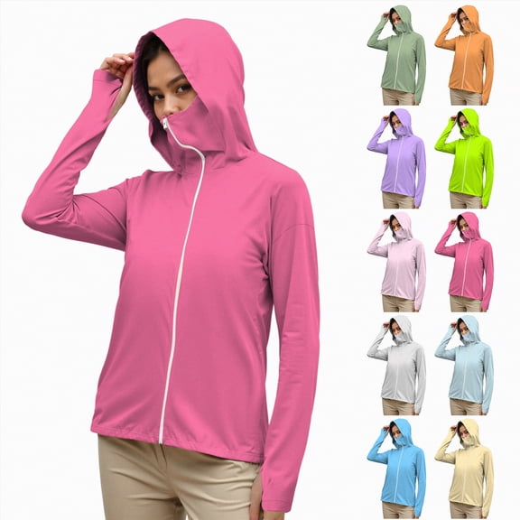Towmus Sun Protection Clothing Tennis Golf Workout Tops Solid Color Zip Up Hoodie Women Running Athletic Hiking Jackets