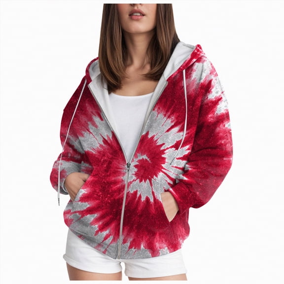 Towmus Sweatshirts for Women Womens Zip Up Hoodies Printed Trendy Oversize Tops Drawstring Gradient Hoodies