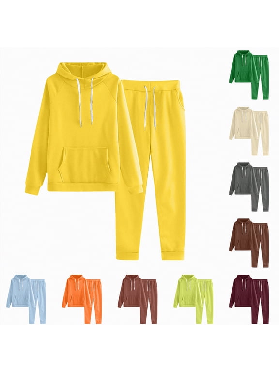 Sweatsuits for Women Set 2 Piece Outfits Jogging Suit Casual Long Sleeve Drawstring Hoodied Sweatshirt & Jogger Pants with Pockets
