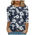 thumbnail image 1 of Towmus T Shirts for Women Graphic Crew Neck Ladies Tops 3/4 Sleeve Floral Print Summer Tops Loose Fit Pullover Shirt Lightweight Blouse for Women, 1 of 4