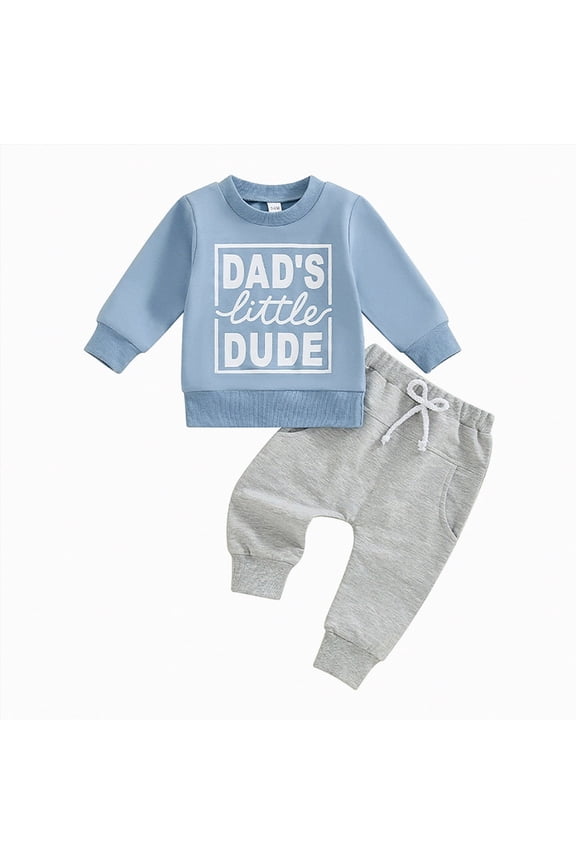 Toddler Baby Boy Clothes Fall Winter Outfit Patchwork Long Sleeve Sweatshirt Tops Stretch Pants Holiday Party Pants Set, Blue, 6-12M