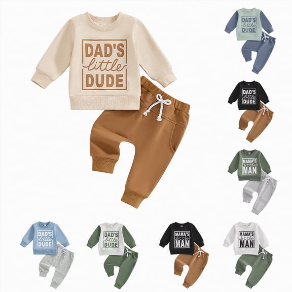 Towmus Toddler Baby Boy Clothes Fall Winter Outfit Patchwork Long Sleeve Sweatshirt Tops Stretch Pants Holiday Party Pants Set, Khaki, 6-12M