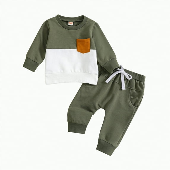 Towmus Toddler Baby Boy Fall Winter Clothes Color Block Long Sleeve Sweatshirt Pullover Tops + Joggers Pants Outfit Set