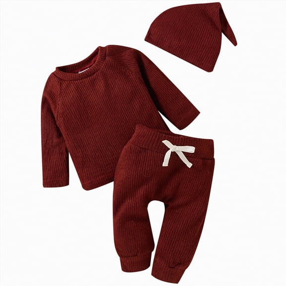 Towmus Toddler Baby Boy Fall Winter Clothes Corduroy Outfits Casual Solid Color Pullover Sweatshirt Tops Pants Hat 3Pcs Sets