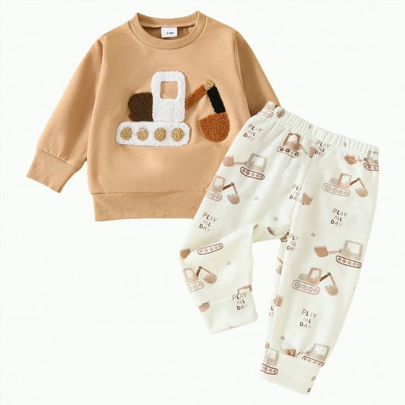 Towmus Toddler Baby Boy Fall Winter Clothes Outfit Farm Long Sleeve Sweatshirt Top+Long Pant Set 3 6 9 12 18 24Month 2t 3t