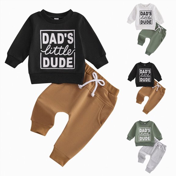 Towmus Toddler Baby Boy Fall outfit Dad's Boy Letter Print Sweatshirt Top Elastic Pants Long Sleeve Sweatshirts Pants Set