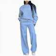 thumbnail image 1 of Towmus Two Piece Lounge Sets for Women Fall Outfits Long Sleeve Tops Wide Leg Pants Matching Sets Vacation Travel Outfits, Light Blue, XL, 1 of 5