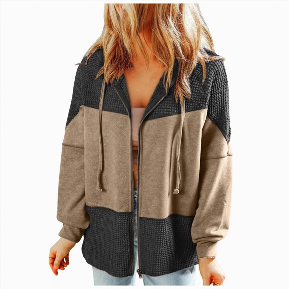 Towmus Waffle Knit Hoodies for Womens Zip Up 2025 Drawstring Fall Casual Trendy Clothing Jackets Trendy Outfits