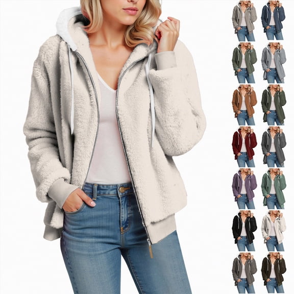 Towmus Winter Coats for Women Plus Size Fleece Zip Up Sweatshirts Warm Plush Hooded Lightweight Cardigan Jackets Sherpa Coats