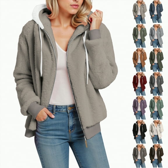 Towmus Winter Coats for Women Plus Size Fleece Zip Up Sweatshirts Warm Plush Hooded Lightweight Cardigan Jackets Sherpa Coats