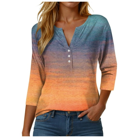Towmus Women Blouses 3/4 Length Sleeve Button V Neck Summer Dresses for Women 2025 TShirt Under $6