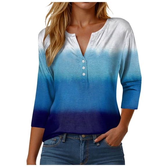 Towmus Women Blouses 3/4 Length Sleeve Button V Neck Summer Dresses for Women 2025 TShirt Under $6