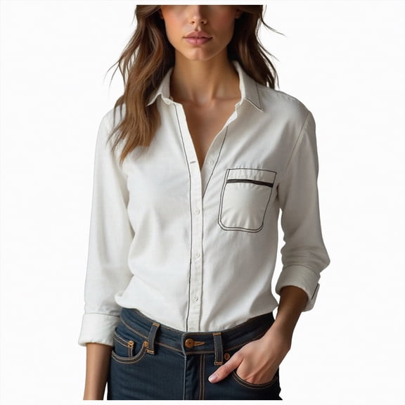 Towmus Women Blouses Formal Dress V Neck Long Sleeve Button Down Shirts Fashion Casual Business Clothes Tunic Tops