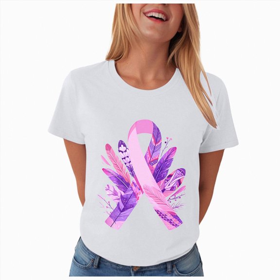Towmus Women Breast Cancer T Shirts Short Sleeve Crew Neck Tshirts Ribbon Graphic Tees Cancers Awareness Shirts Gifts for Blouse Survivor