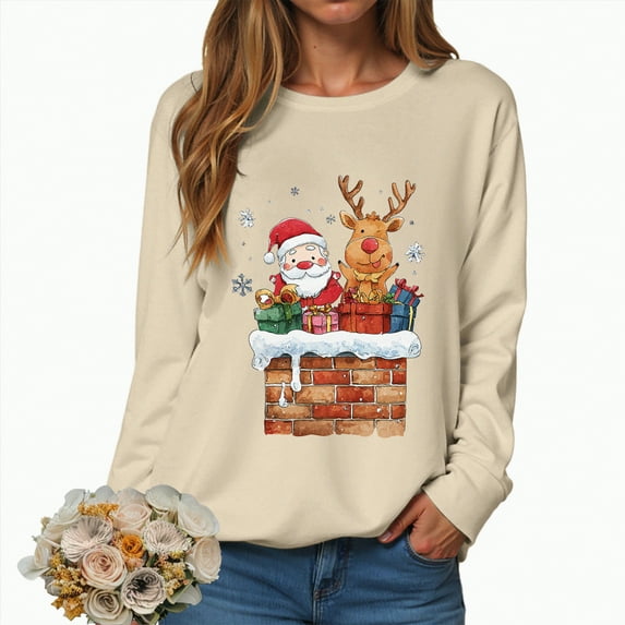 Towmus Women Christmas Sweatshirts Casual Crewneck Long Sleeve Fall Pullover Tops Xmas Graphic Sweatshit