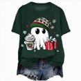 thumbnail image 1 of Towmus Women Christmas T-Shirt Funny Ghost Crewneck Short Sleeve Shirts Graphic Tee Tops Dark Green S-3XL, 1 of 6