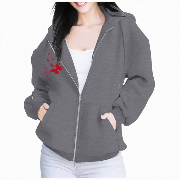 Towmus Women Cute Giaphics Full Zip Up Hoodie Cotton Jacket with Pockets Aesthetic Sweatshirt