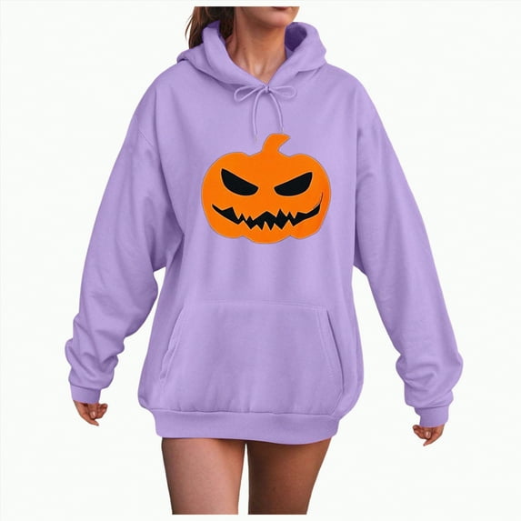 Towmus Women Cute Pattern Hoodie Girl Halloween Pumpkin Face Personalized Cartoon Sweatshirt Long Sleeve Harajuku Streetwear