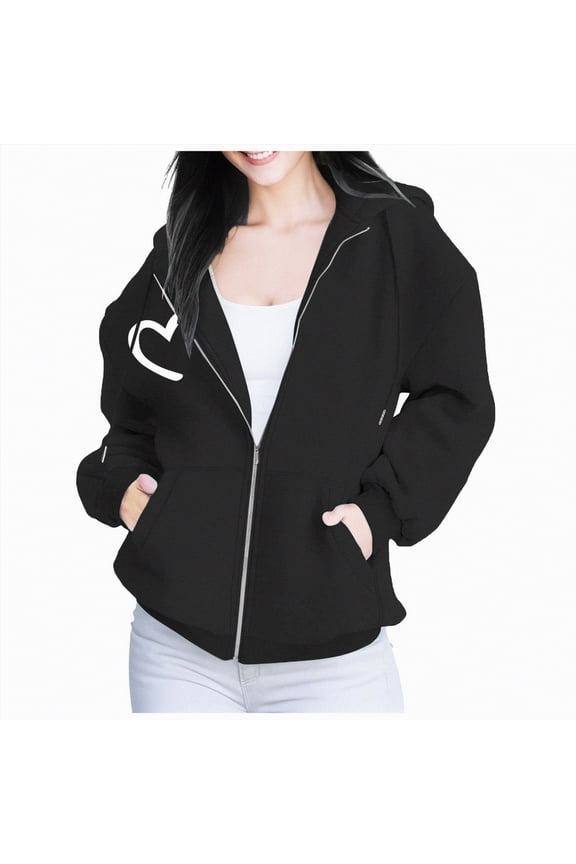 Women Cute Rugby Graphics Full Zip Up Hoodie Aesthetic Sweatshirt Cotton Jacket with Pockets