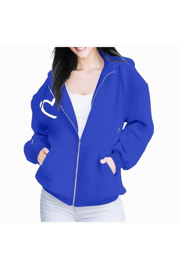 Women Cute Rugby Graphics Full Zip Up Hoodie Aesthetic Sweatshirt Cotton Jacket with Pockets