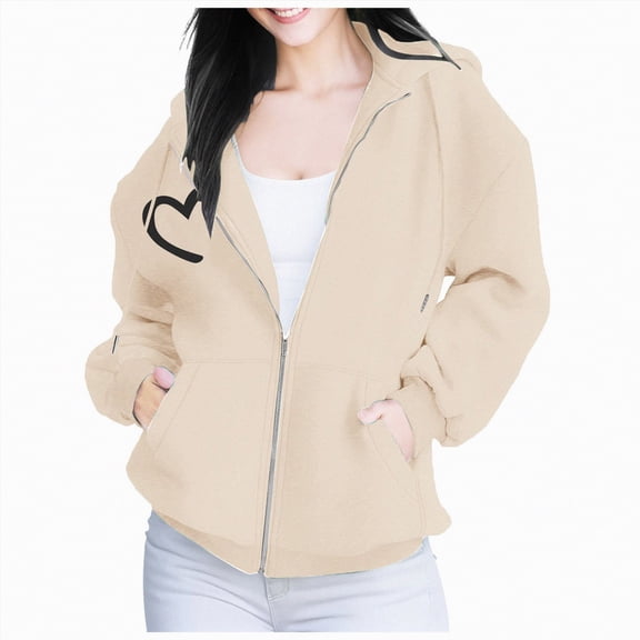 Towmus Women Cute Rugby Graphics Full Zip Up Hoodie Aesthetic Sweatshirt Cotton Jacket with Pockets