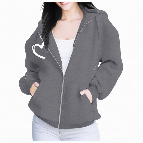 Towmus Women Cute Rugby Graphics Full Zip Up Hoodie Aesthetic Sweatshirt Cotton Jacket with Pockets