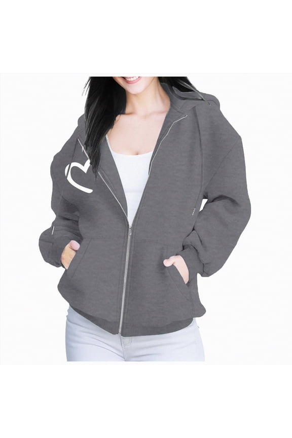 Women Cute Rugby Graphics Full Zip Up Hoodie Aesthetic Sweatshirt Cotton Jacket with Pockets