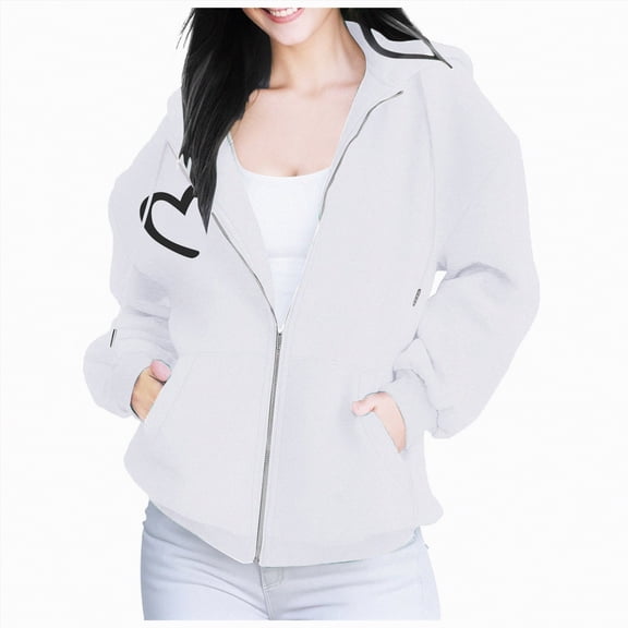 Towmus Women Cute Rugby Graphics Full Zip Up Hoodie Aesthetic Sweatshirt Cotton Jacket with Pockets