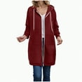 thumbnail image 1 of Towmus Women Full Zip Up Hoodie Casual Solid Color Long Sleeve Knee Length Tunic Sweatshirts Oversized Hooded Jacket Pullover Tops Winter Coats with Pockets, 1 of 8