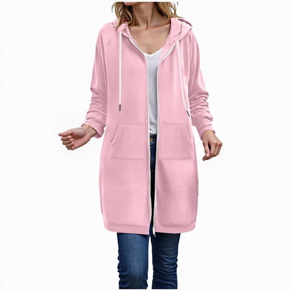 Towmus Women Full Zip Up Hoodie Oversized Long Tunic Sweatshirts Casual Fleece Hooded Jacket Fashion Winter Coats Outerwear with Pockets