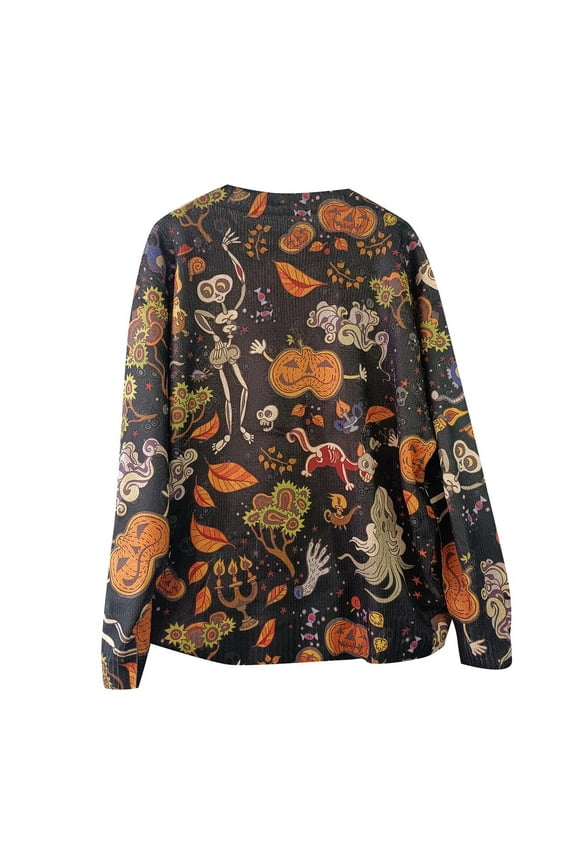 Women Halloween Sweater Graphic Printed Oversized Pullover Sweaters Casual Loose Knit Long Sleeve Tops