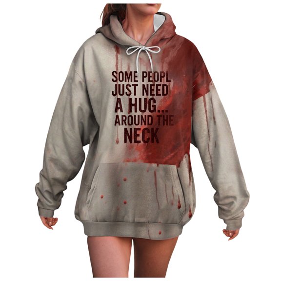 Towmus Women Halloween Sweatshirts Novelty Sweatshirt Letter Graphic Hoodies Shirt Funny Shirts for Women Khaki 5XL