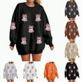 thumbnail image 1 of Towmus Women Halloween Sweatshirts Sequin Ghost Long Sleeve Shirt Oversized Crewneck Fall Pullover Tops, 1 of 5