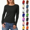 thumbnail image 1 of Towmus Women Long Sleeve Basic Tops Solid Color Fall Shirt Crew Neck Slim Fitted Winter Clothes, Black, L, 1 of 7