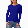 thumbnail image 1 of Towmus Women Long Sleeve Basic Tops Solid Color Fall Shirt Crew Neck Slim Fitted Winter Clothes, Blue, 2XL, 1 of 6