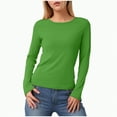 thumbnail image 1 of Towmus Women Long Sleeve Basic Tops Solid Color Fall Shirt Crew Neck Slim Fitted Winter Clothes, Green, 2XL, 1 of 6