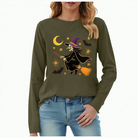 Towmus Women Long Sleeve T Shirts Casual Funny Halloween Party Shirts Lightweight Pullover Tops