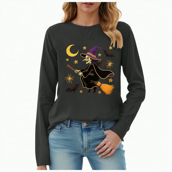 Towmus Women Long Sleeve T Shirts Casual Funny Halloween Party Shirts Lightweight Pullover Tops