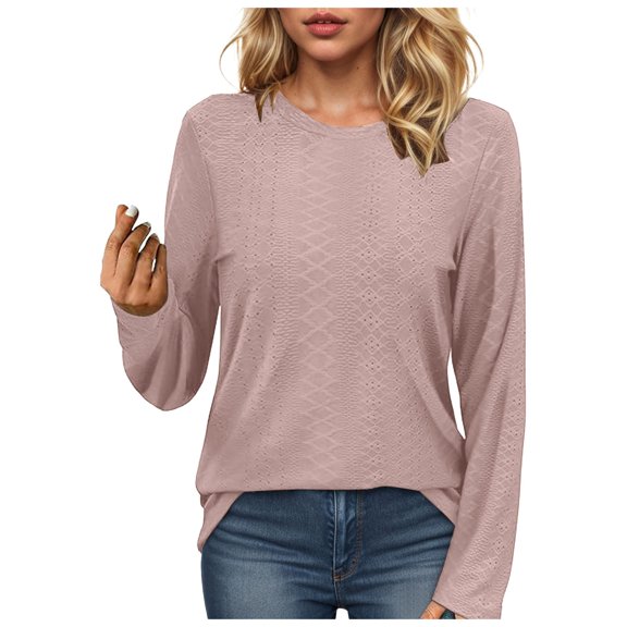 Towmus Women Long Sleeve T Shirts Crewneck Fall Breathable Casual Tunic Tops Solid Color Basics Tees