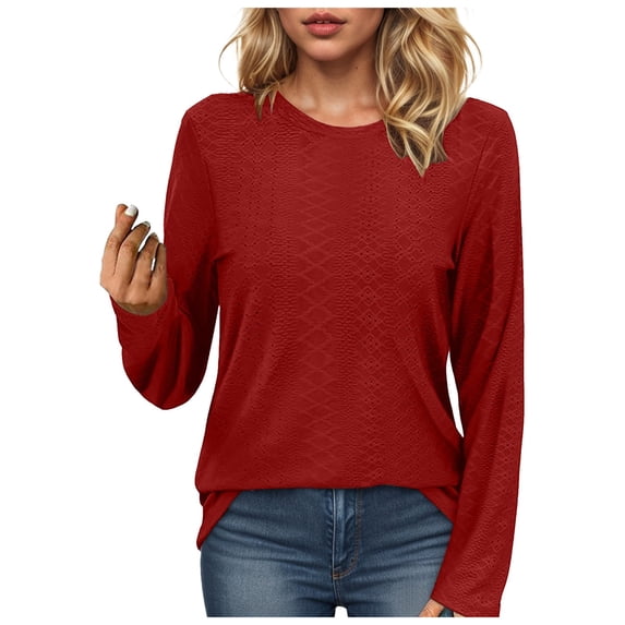 Towmus Women Long Sleeve T Shirts Crewneck Fall Breathable Casual Tunic Tops Solid Color Basics Tees