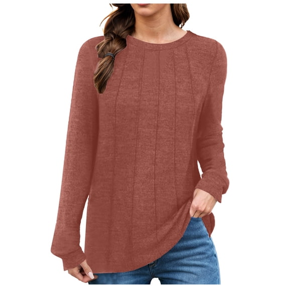 Towmus Women Long Sleeve T Shirts Crewneck Sweatshirts Fall Casual Tunic Tops Loose Fit Elastic Blouse for Women