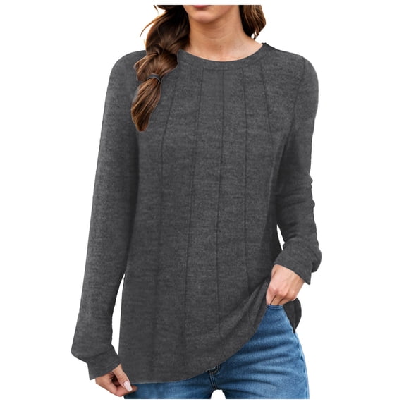 Towmus Women Long Sleeve T Shirts Crewneck Sweatshirts Fall Casual Tunic Tops Loose Fit Elastic Blouse for Women