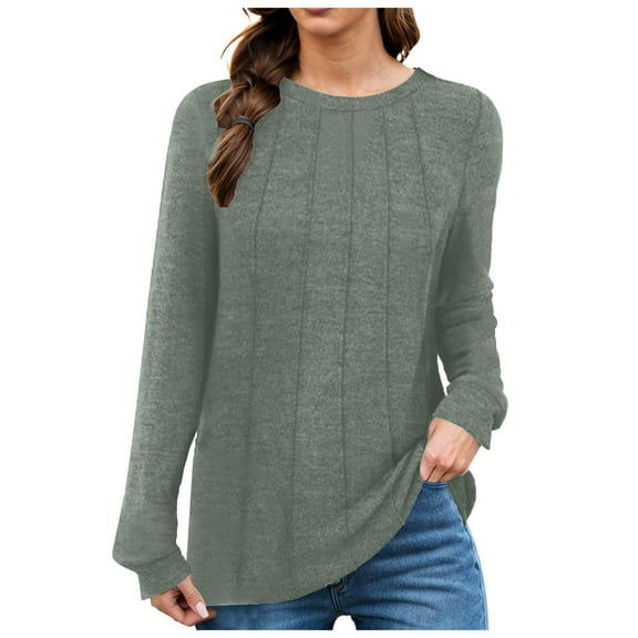Towmus Women Long Sleeve T Shirts Crewneck Sweatshirts Fall Casual Tunic Tops Loose Fit Elastic Blouse for Women