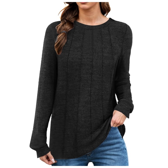 Towmus Women Long Sleeve T Shirts Crewneck Sweatshirts Fall Casual Tunic Tops Loose Fit Elastic Blouse for Women