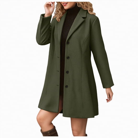 Towmus Women Long Sleeve Trench Coat Fall Spring Jackets Plus Size Ultimate One Breasted Turndown Collar Long Coats Womens Workwear Blazers Outerwear