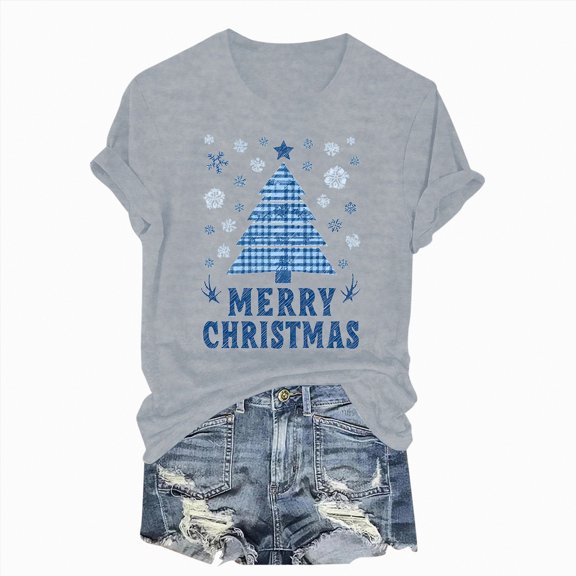 Towmus Women Merry Christmas Shirt Crew Neck Xmas Holiday T-Shirt Graphic Pullover Tops