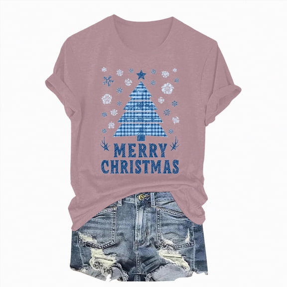 Towmus Women Merry Christmas Shirt Crew Neck Xmas Holiday T-Shirt Graphic Pullover Tops