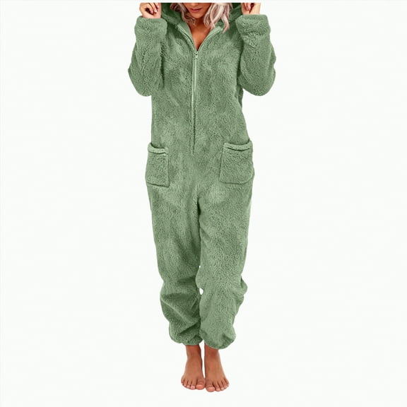 Towmus Women Onesies Fluffy Fleece Jumpsuits Sleepwear Plus Size Hooded Sets Pajamas Adult Winter Warm Pajamas Homewear Christmas with Pockets